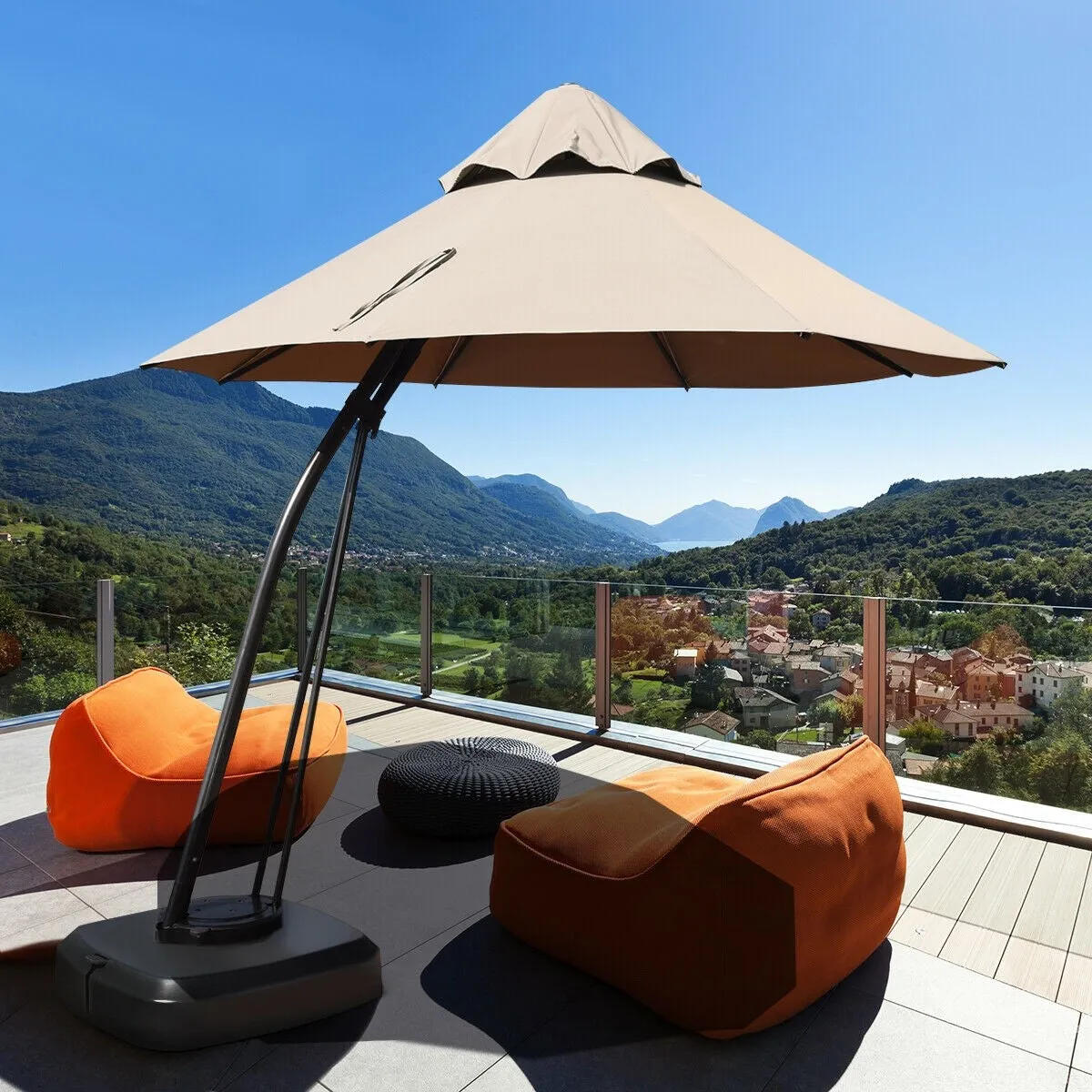 11ft Outdoor Cantilever Hanging Umbrella - Tan