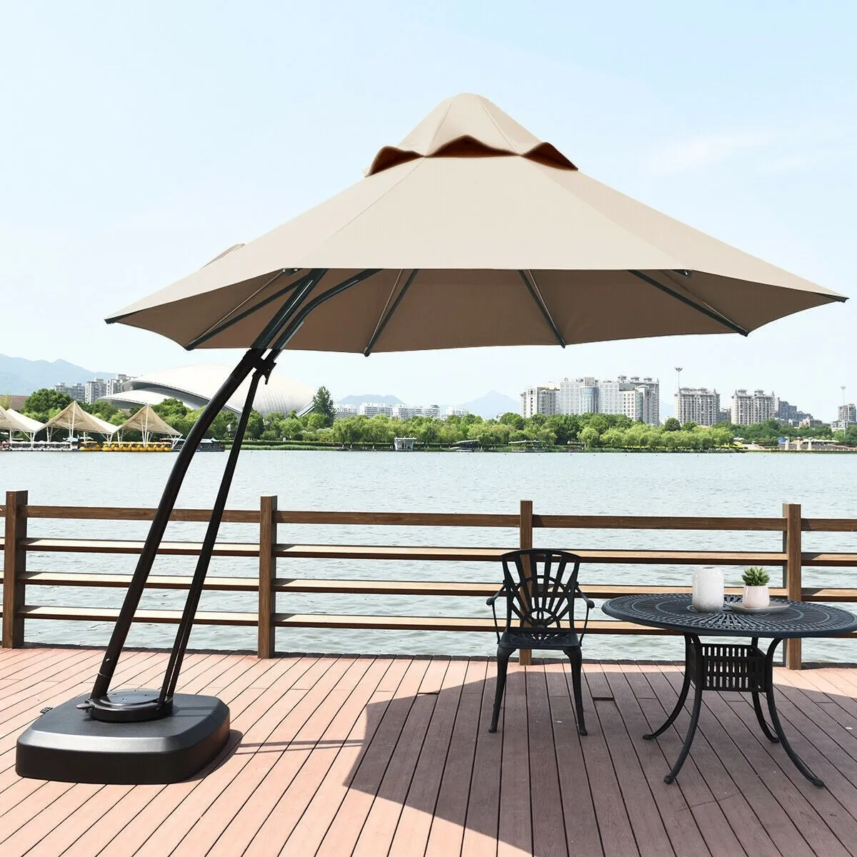 11ft Outdoor Cantilever Hanging Umbrella - Tan