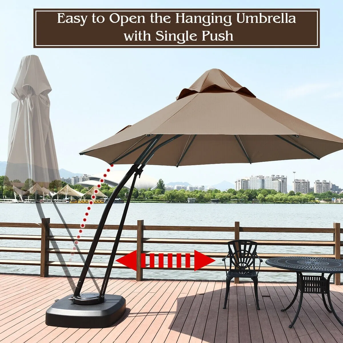 11ft Outdoor Cantilever Hanging Umbrella - Tan