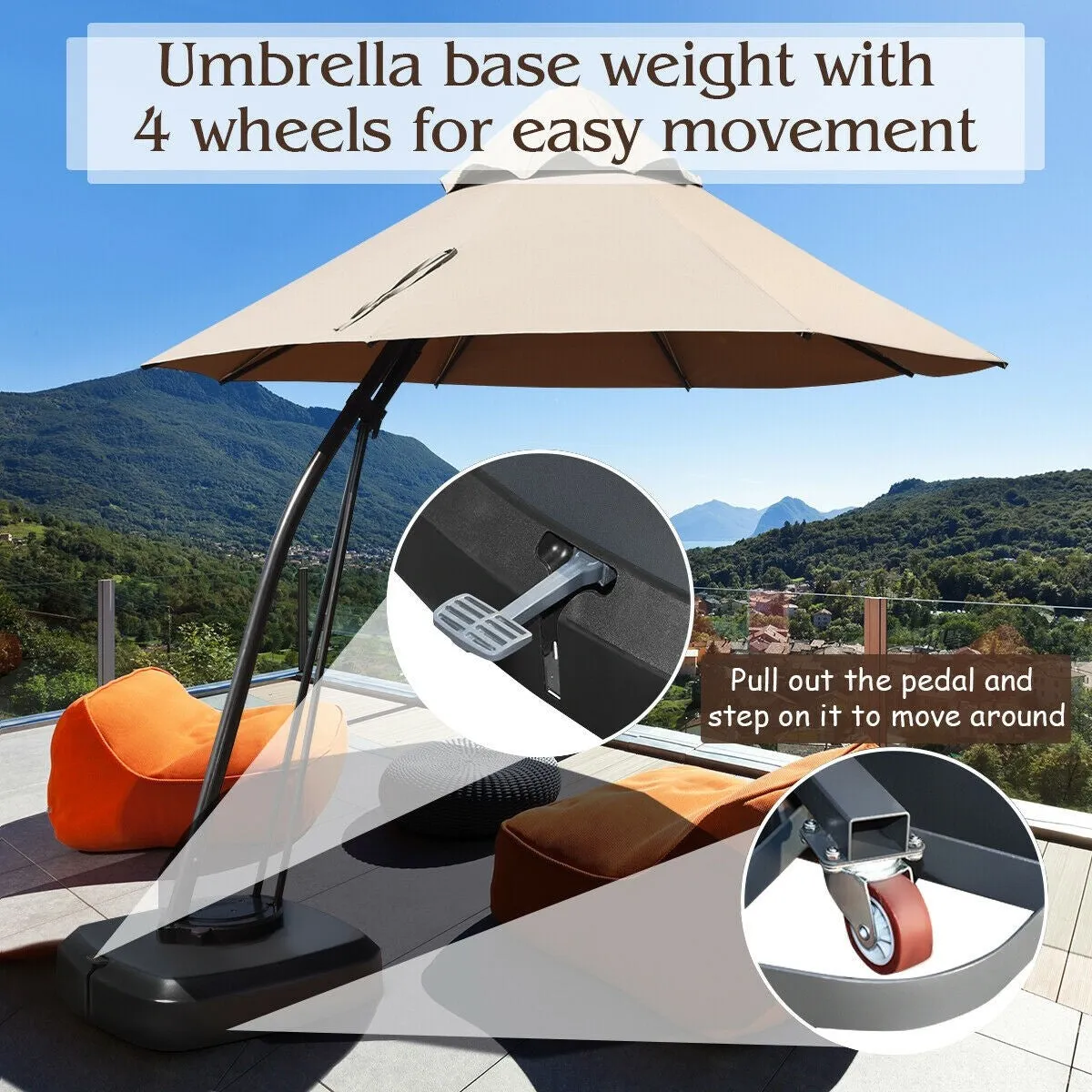 11ft Outdoor Cantilever Hanging Umbrella - Tan