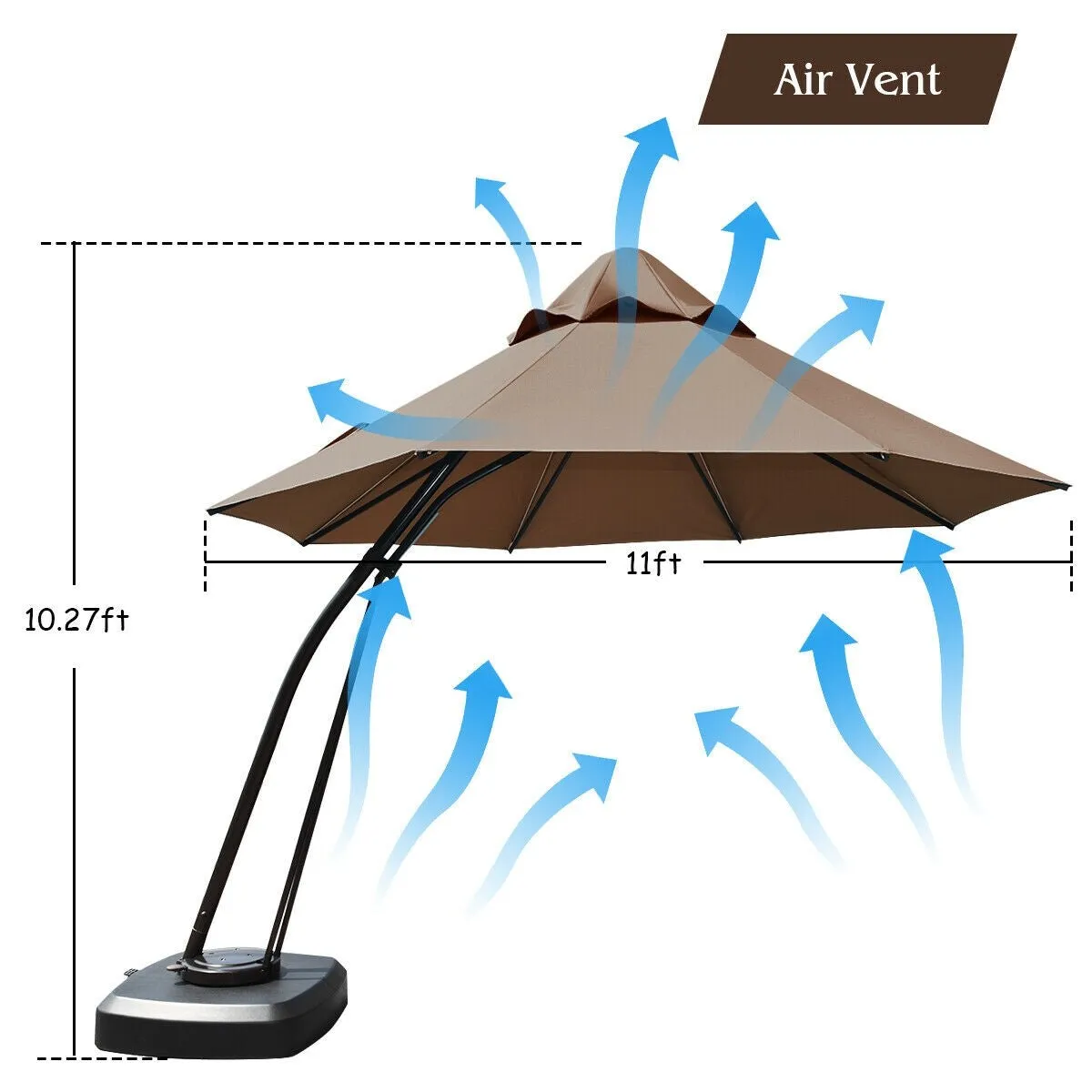 11ft Outdoor Cantilever Hanging Umbrella - Tan