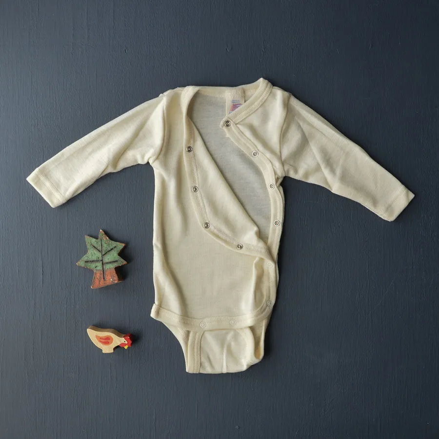 Baby Bodysuit in Wool/Silk - Kimono style (0-12m)