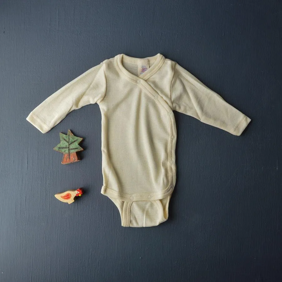 Baby Bodysuit in Wool/Silk - Kimono style (0-12m)