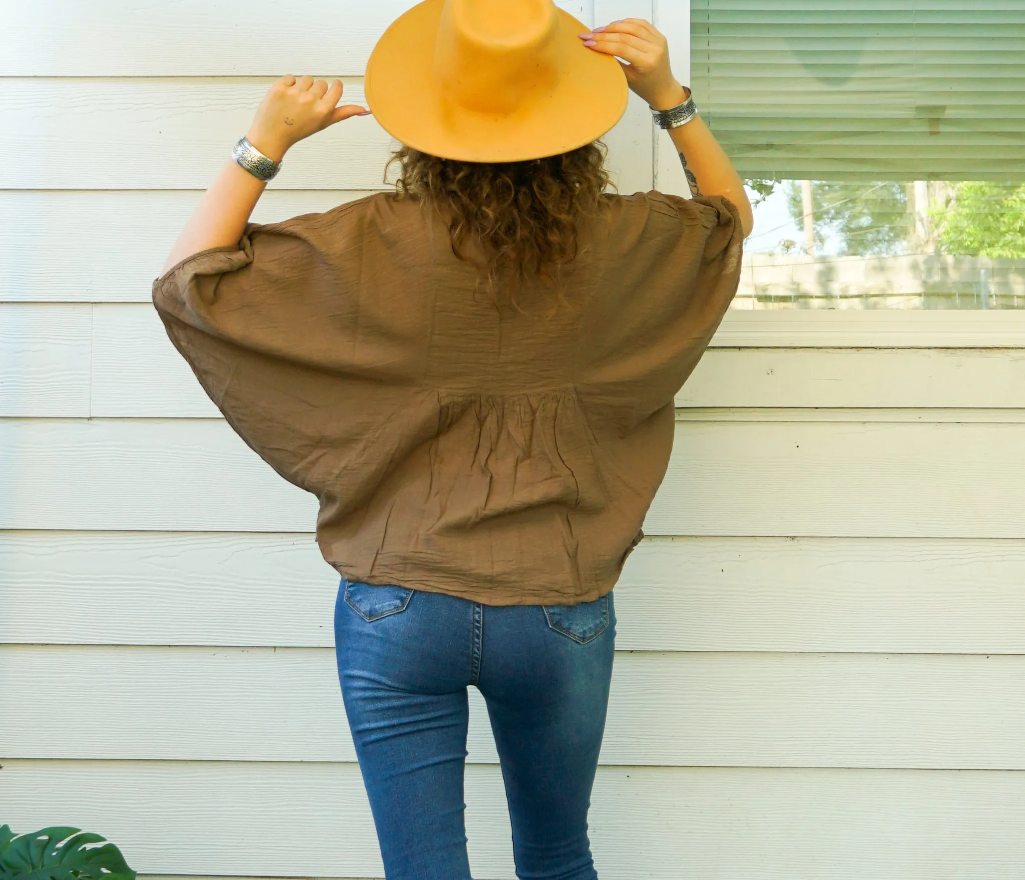 Brown Raw Natural Cotton Gauze Blouse