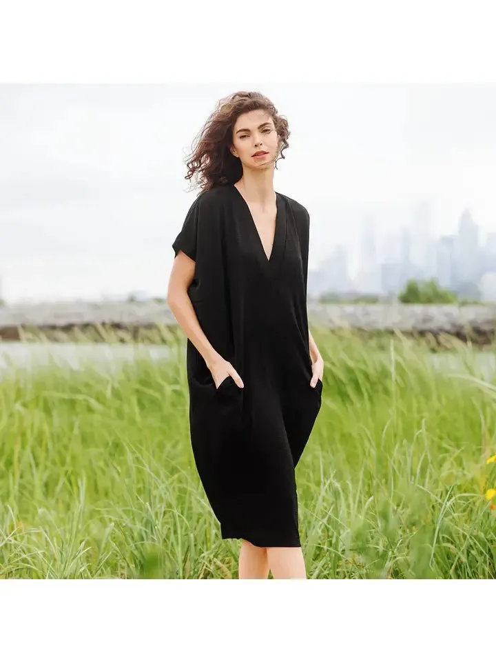 Caftan Pocket Dress in Black by Clara Sunwoo