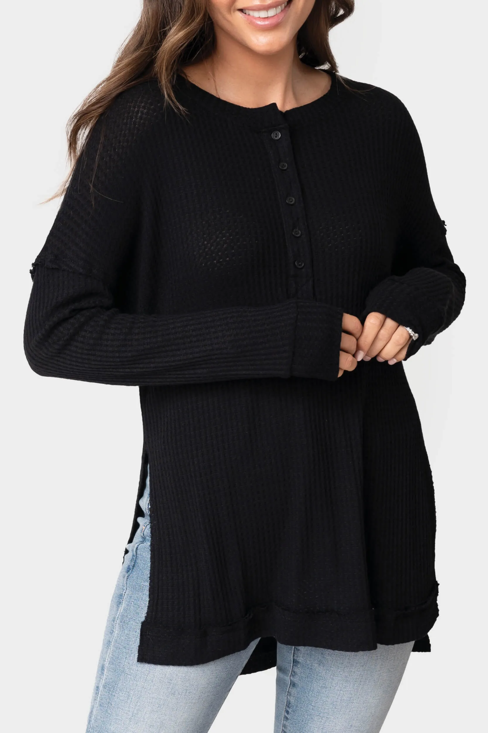 Candace Long Sleeve Thermal Henley Tunic Top