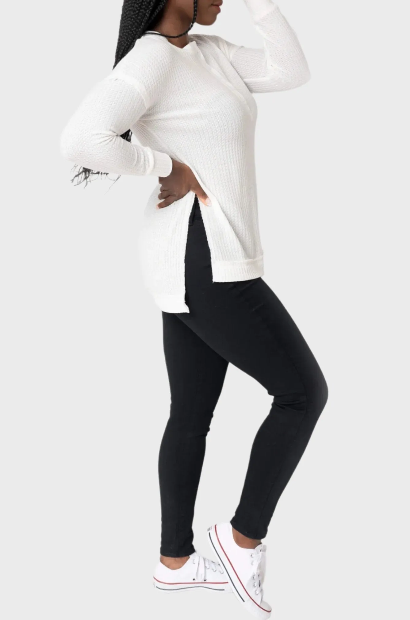 Candace Long Sleeve Thermal Henley Tunic Top