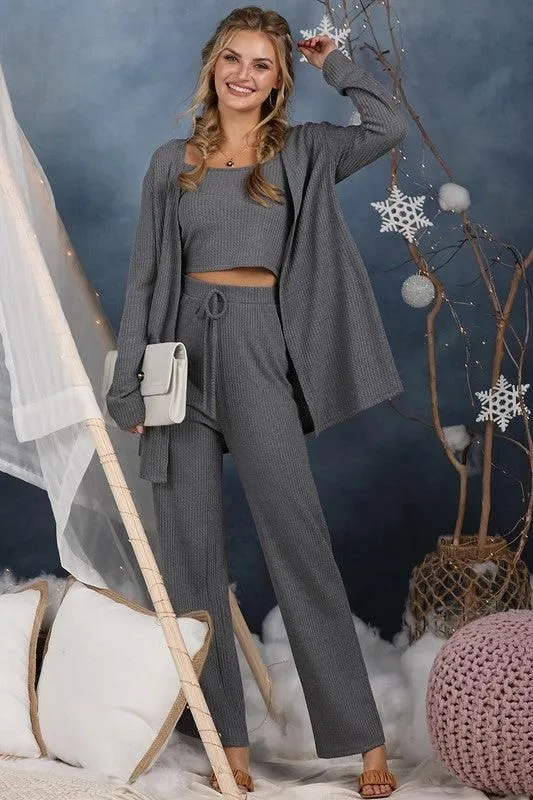 COZY SOFT THERMAL TANK PANTS AND CARDIGAN SET