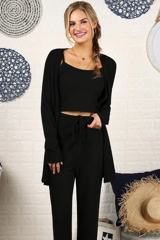 COZY SOFT THERMAL TANK PANTS AND CARDIGAN SET