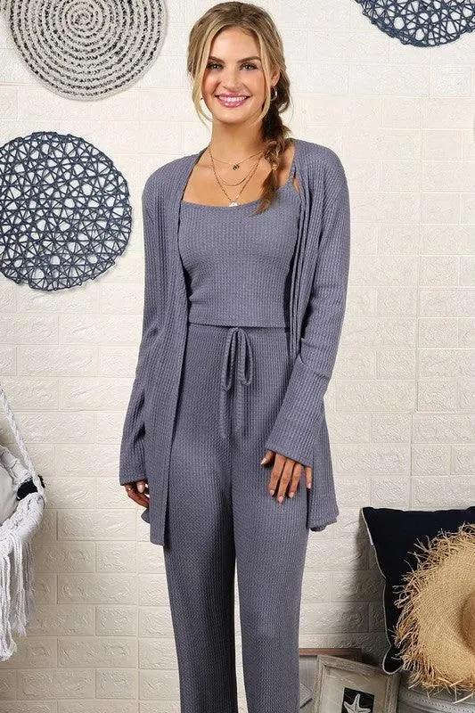 COZY SOFT THERMAL TANK PANTS AND CARDIGAN SET