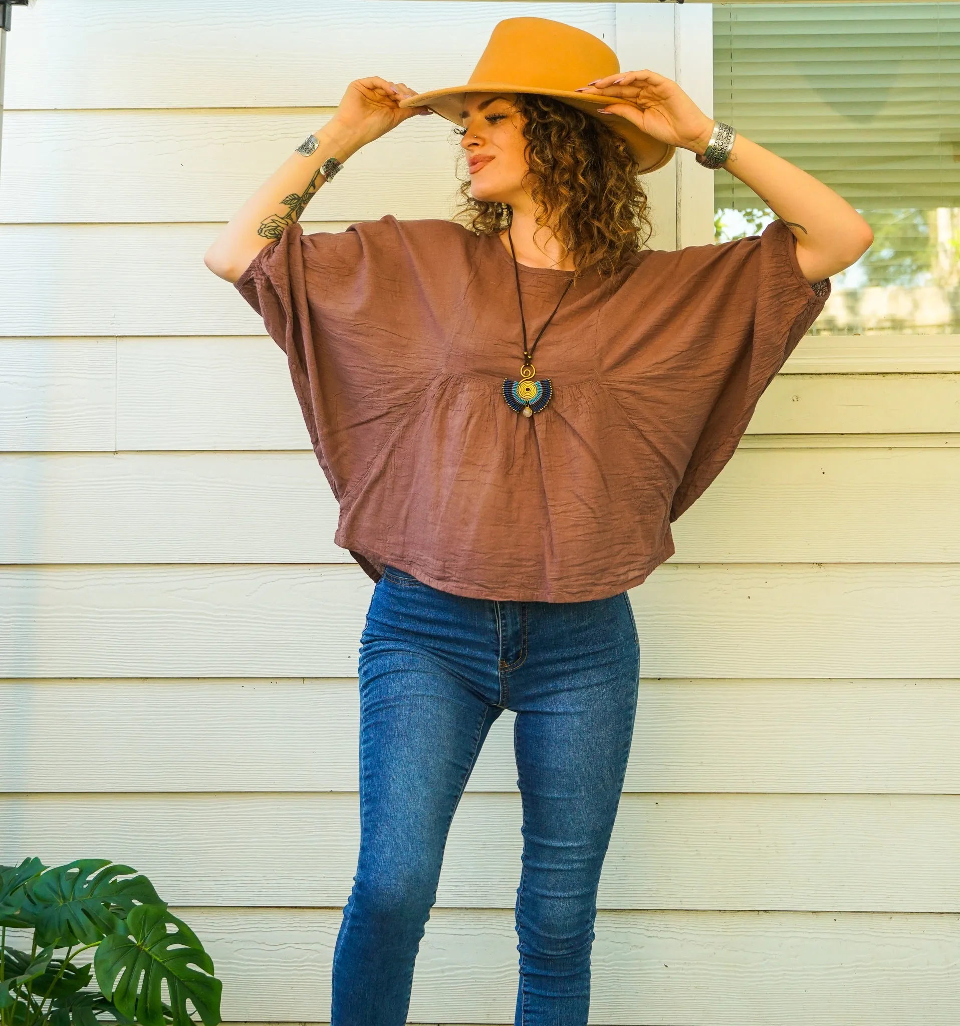 Dusty Rose Raw Natural Cotton Gauze Blouse