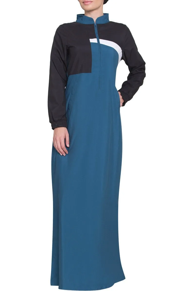 Elian Long Modest Sport Maxi Dress - Blue/Black - FINAL SALE