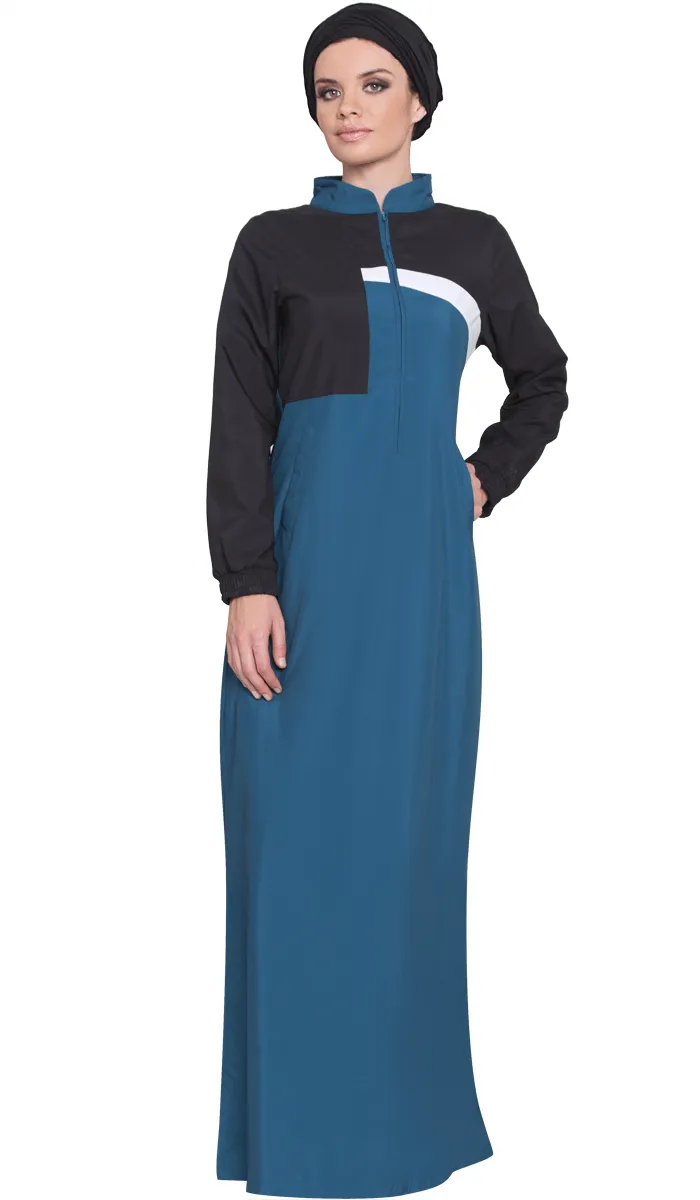 Elian Long Modest Sport Maxi Dress - Blue/Black - FINAL SALE