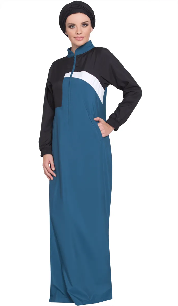 Elian Long Modest Sport Maxi Dress - Blue/Black - FINAL SALE