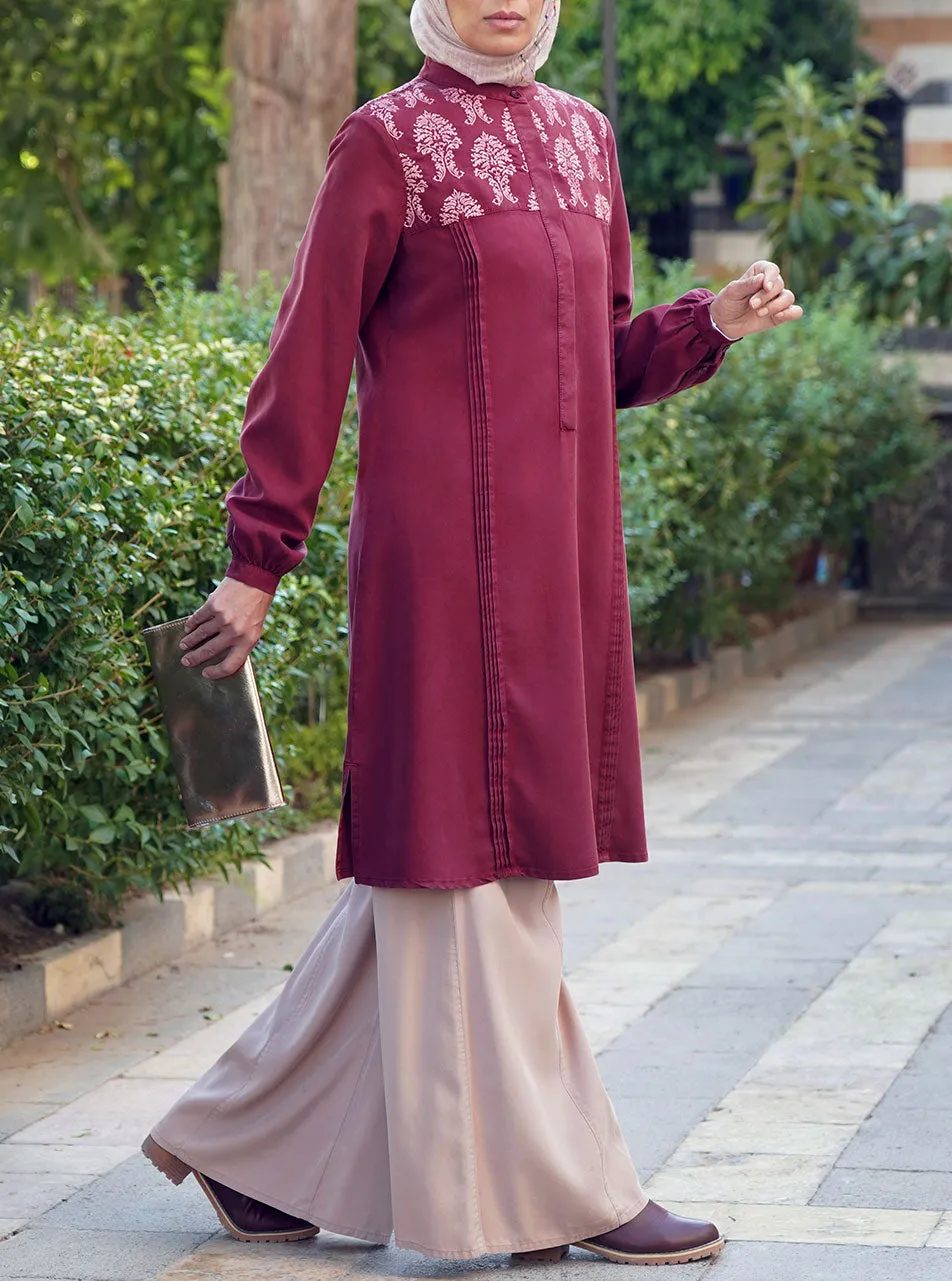 Embroidered Tunic with Pleats