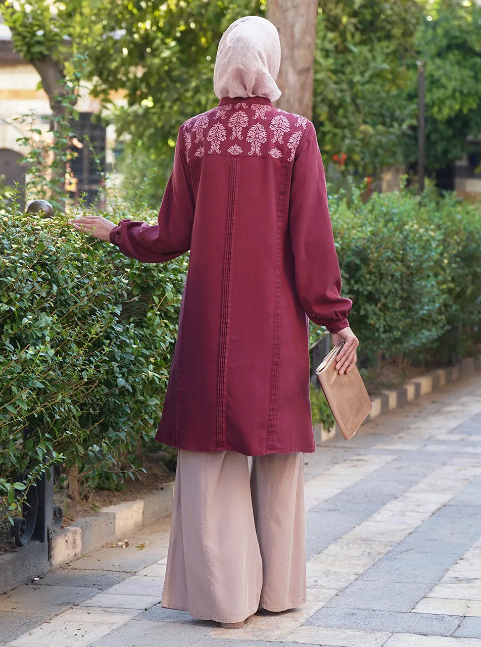 Embroidered Tunic with Pleats