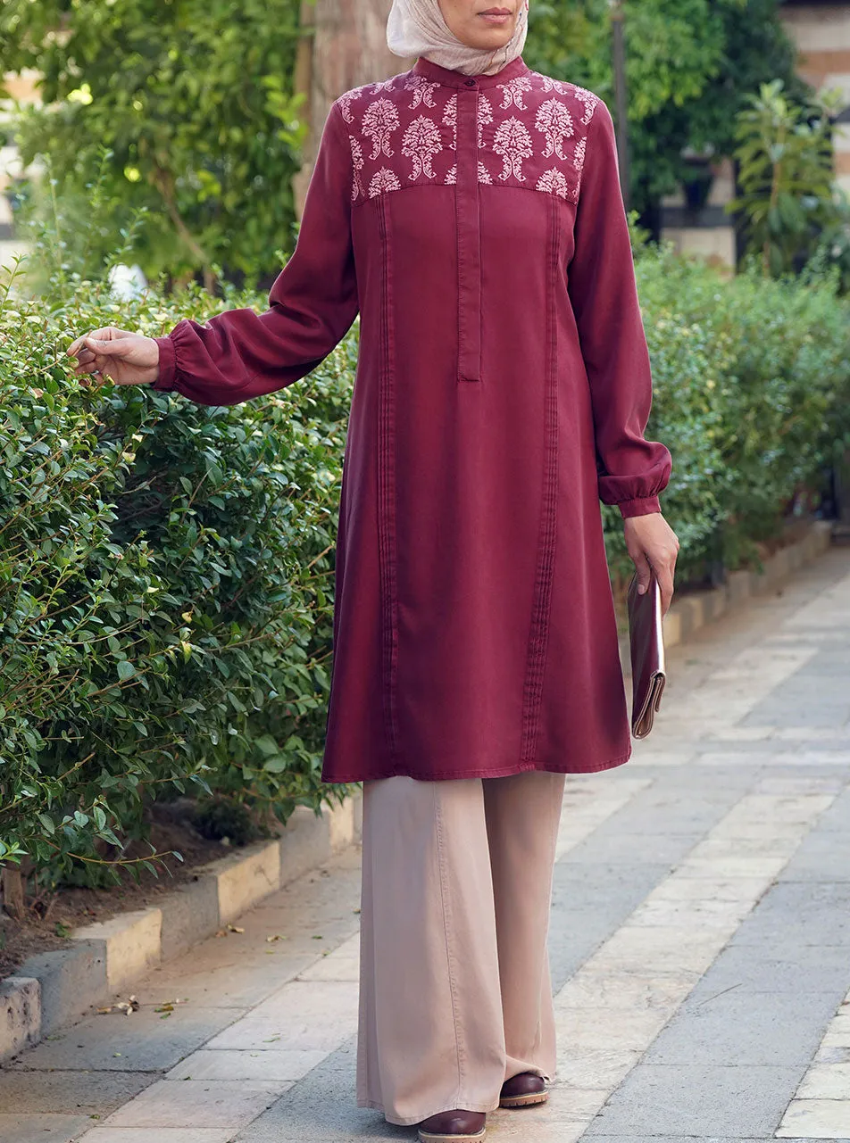 Embroidered Tunic with Pleats