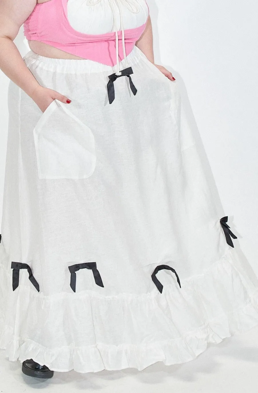 Fancy Lady White Linen Petticoat Bows Skirt