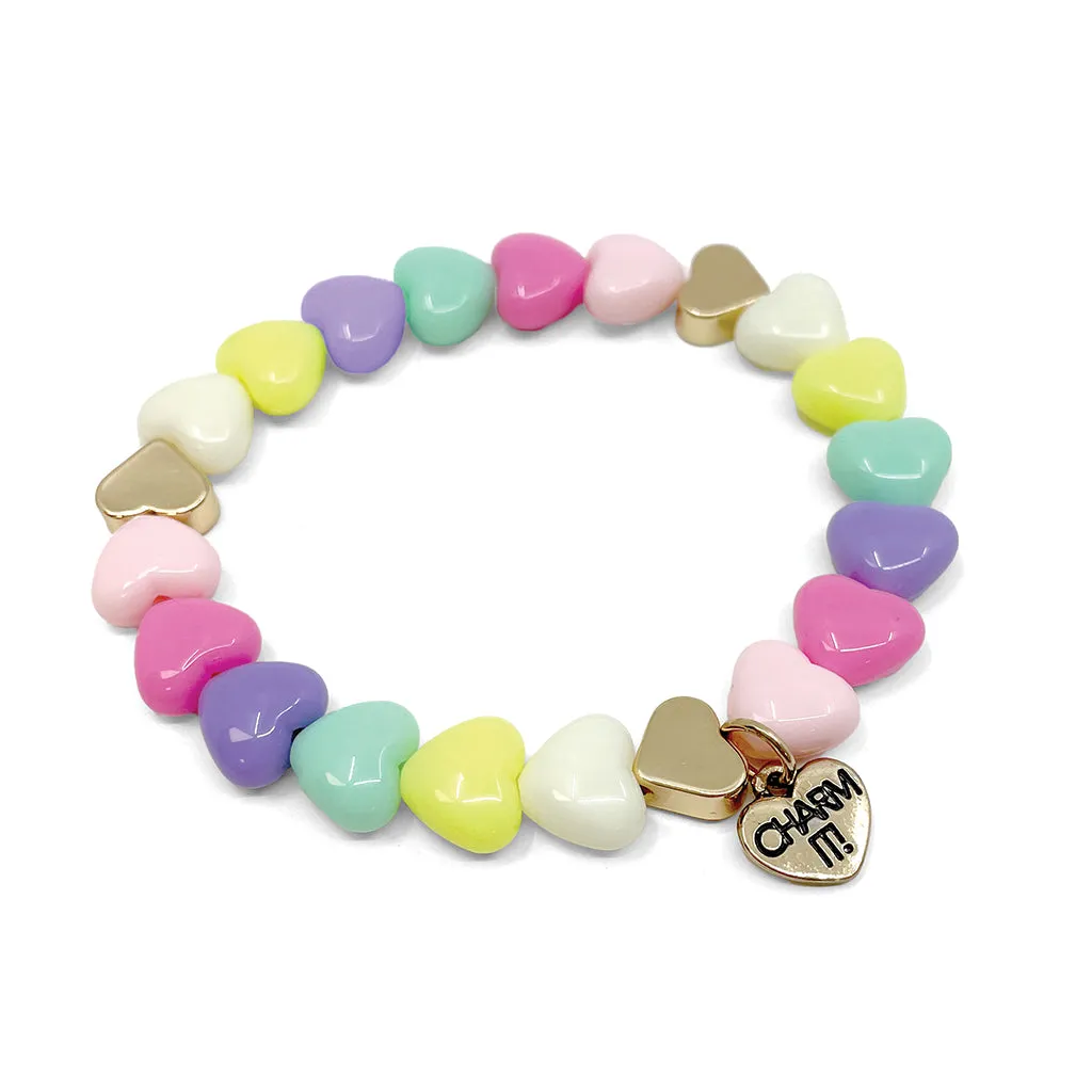 Gold Pastel Heart Stretch Bead Bracelet