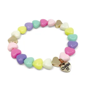 Gold Pastel Heart Stretch Bead Bracelet