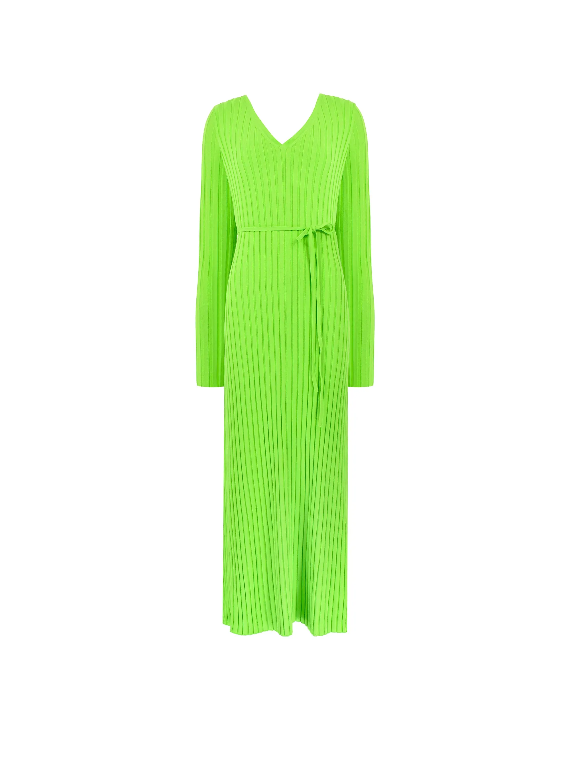 Lime Wide Rib Knit V-Neck Maxi Dress