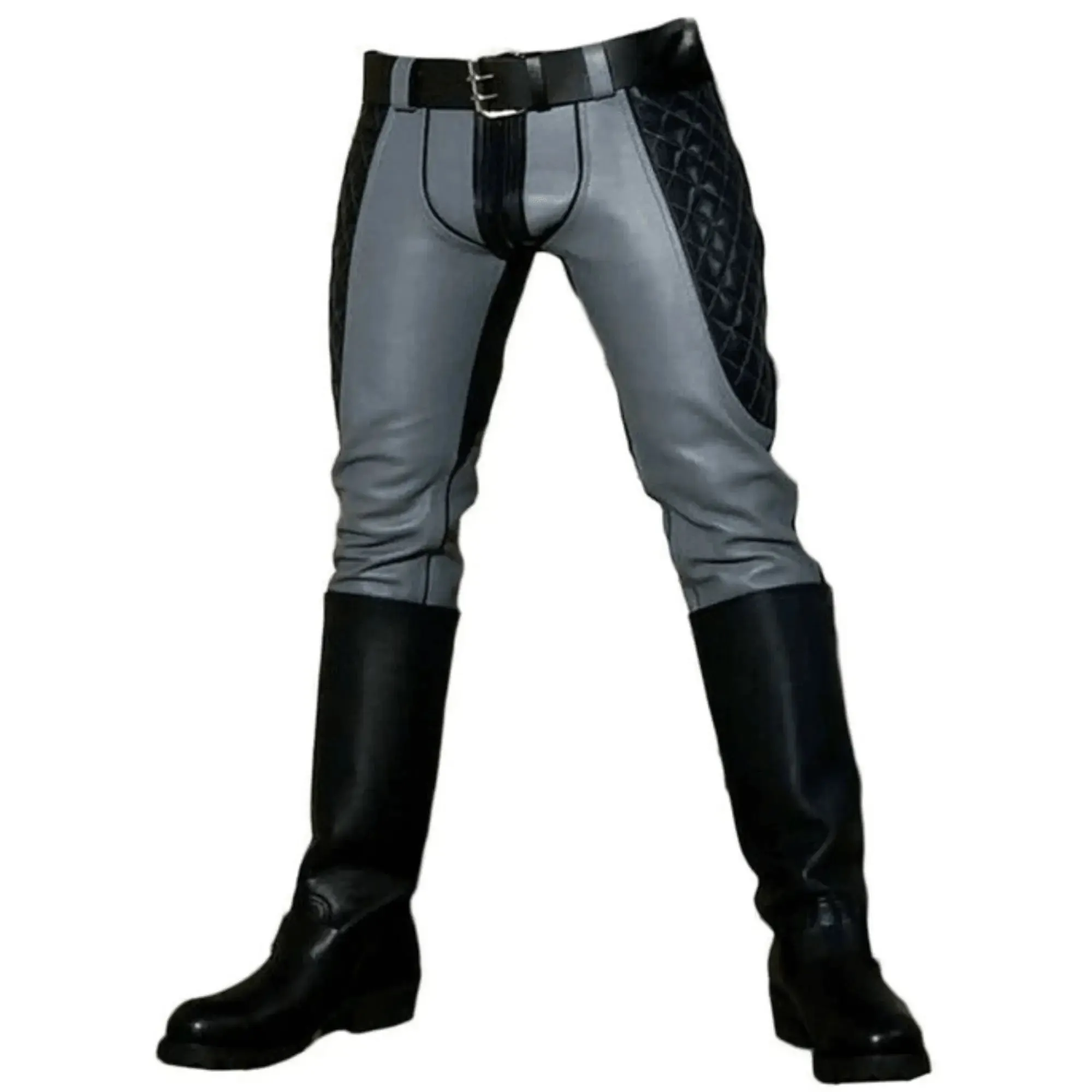 Mens Grey Leather Pants