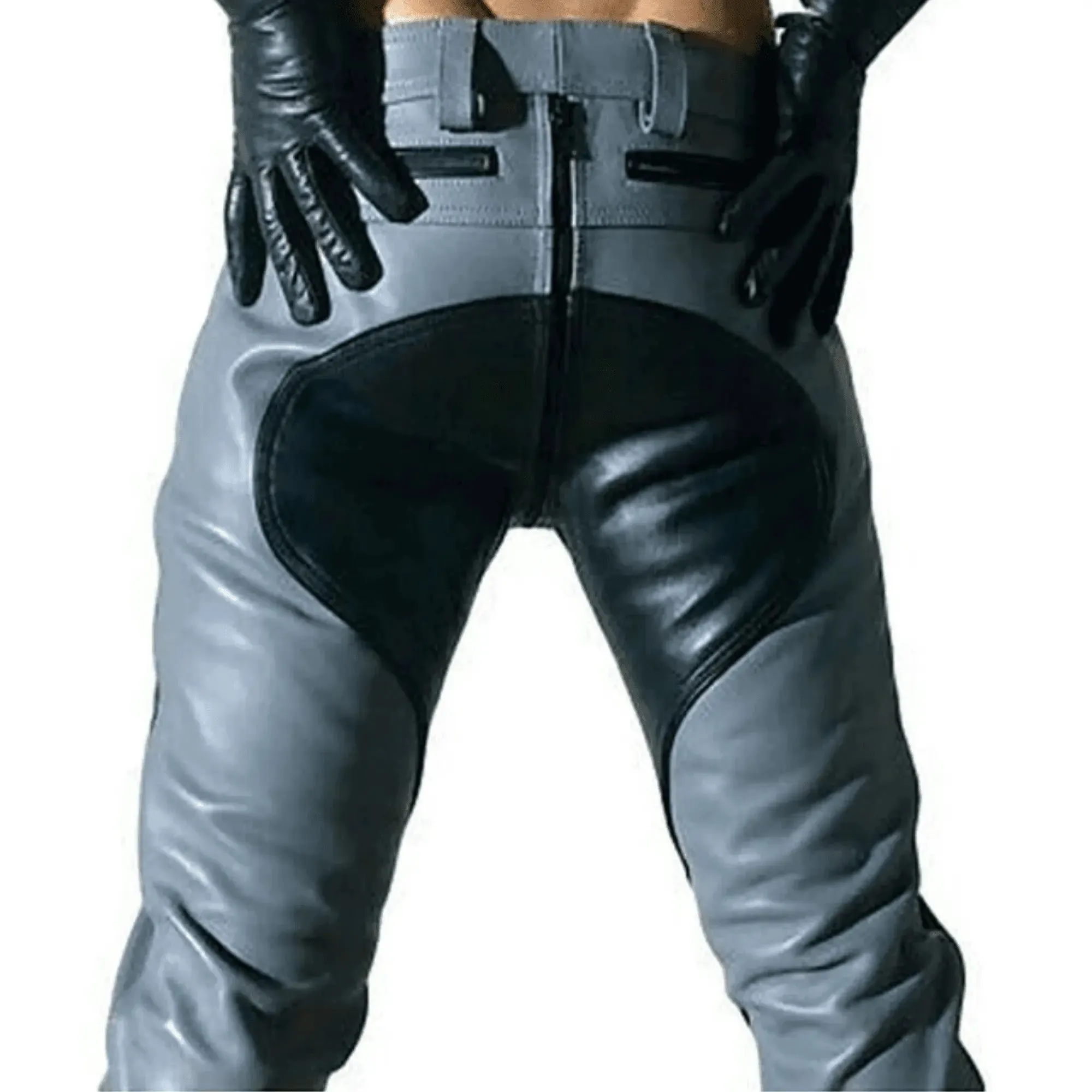 Mens Grey Leather Pants