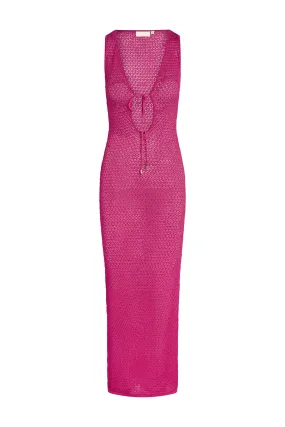 Monte Carlo Tie Dress - Dragon Fruit Lurex Lace Crochet