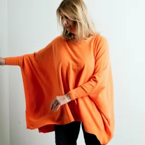 Orange Asymmetric Box Fit Supersoft Fine Knit Jumper With Batwing Sleeve