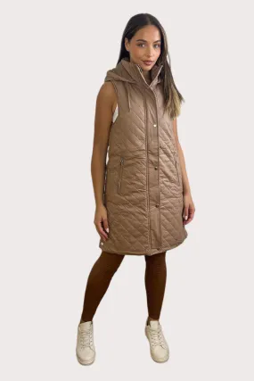 Quilted Leather Look Hooded Sleeveless Zip Waistcoat