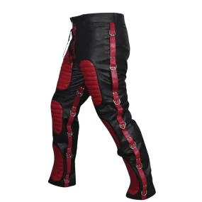 Red and Black Leather Bondage Pants for Men