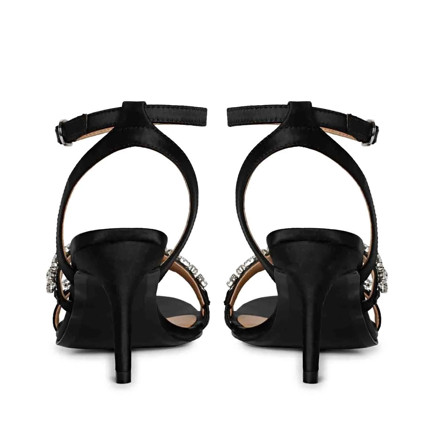 Saint Isla Stone embellished Black Leather Strappy Stilettos