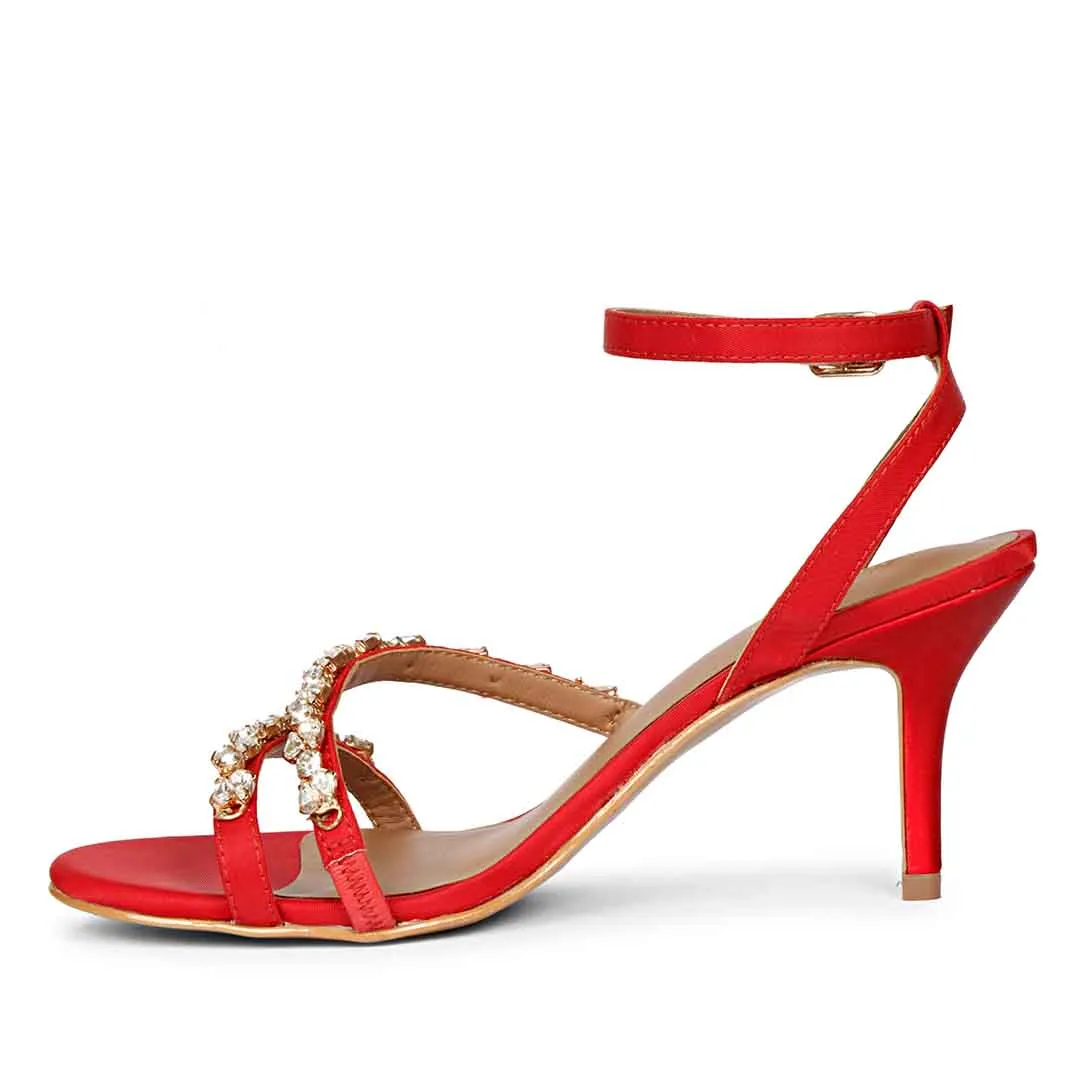 Saint Isla Stone embellished Red Leather Strappy Stilettos