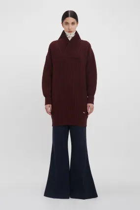 Shawl Neck Knitted Jumper Dress In Port