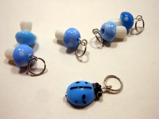 Under a Log: Set of 6 Lampwork Glass Stitch Markers