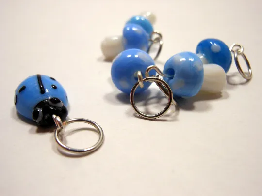 Under a Log: Set of 6 Lampwork Glass Stitch Markers