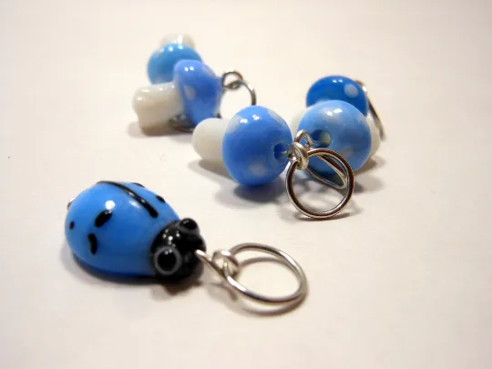 Under a Log: Set of 6 Lampwork Glass Stitch Markers